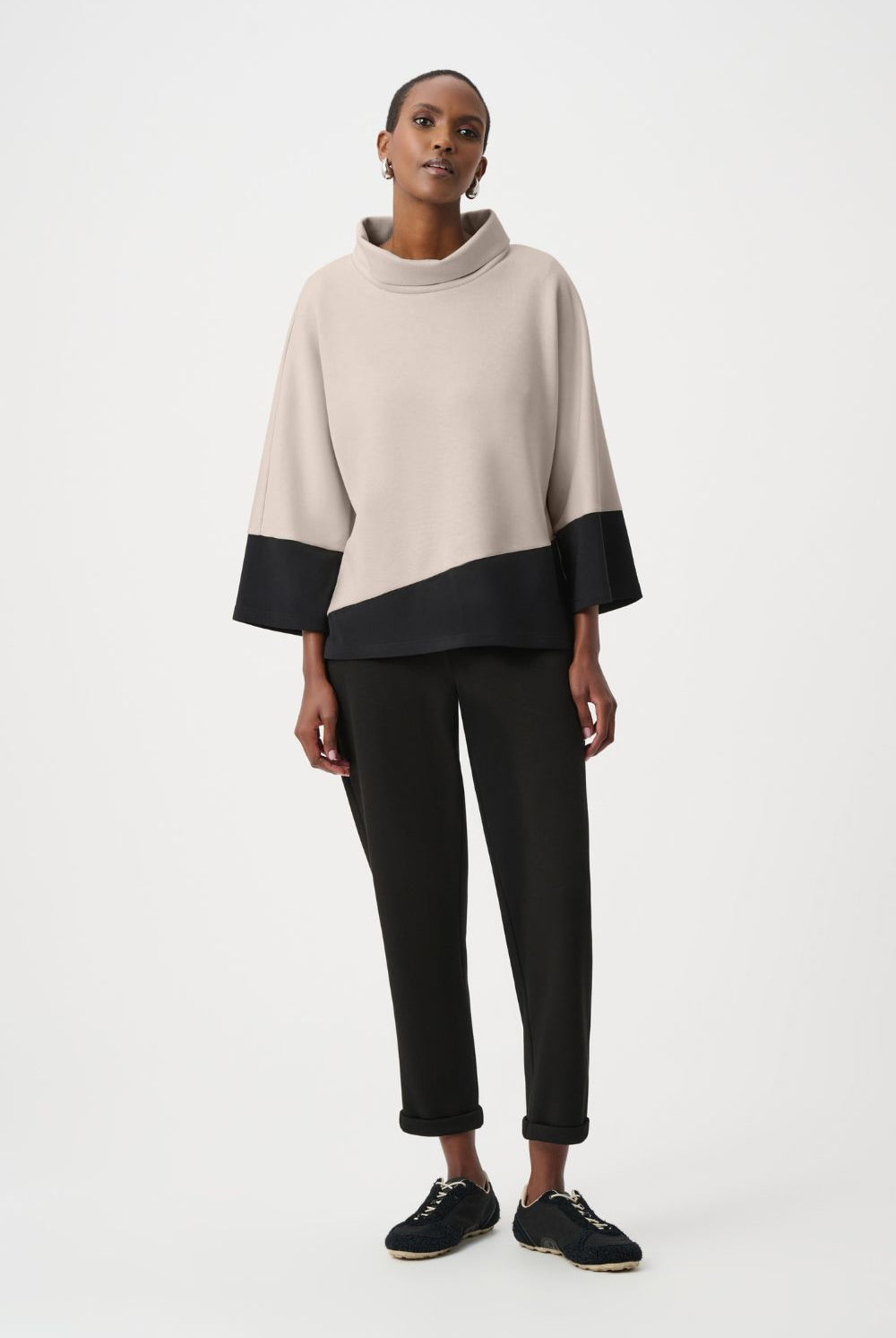 Joseph Ribkoff - Joseph Ribkoff Scuba Jersey Trapeze Top | Mink/Black - Top - Silvermaple Boutique