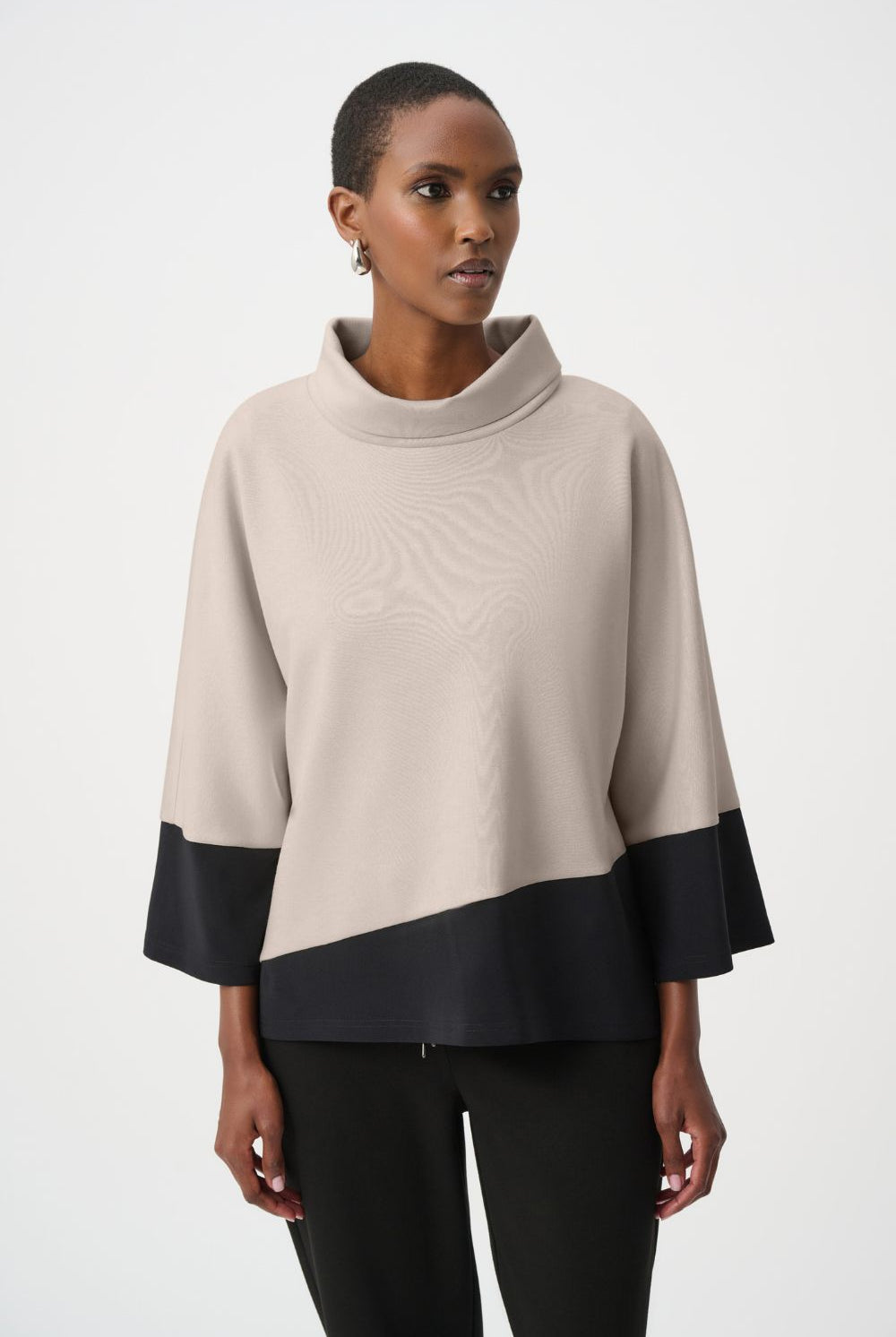 Joseph Ribkoff - Joseph Ribkoff Scuba Jersey Trapeze Top | Mink/Black - Top - Silvermaple Boutique