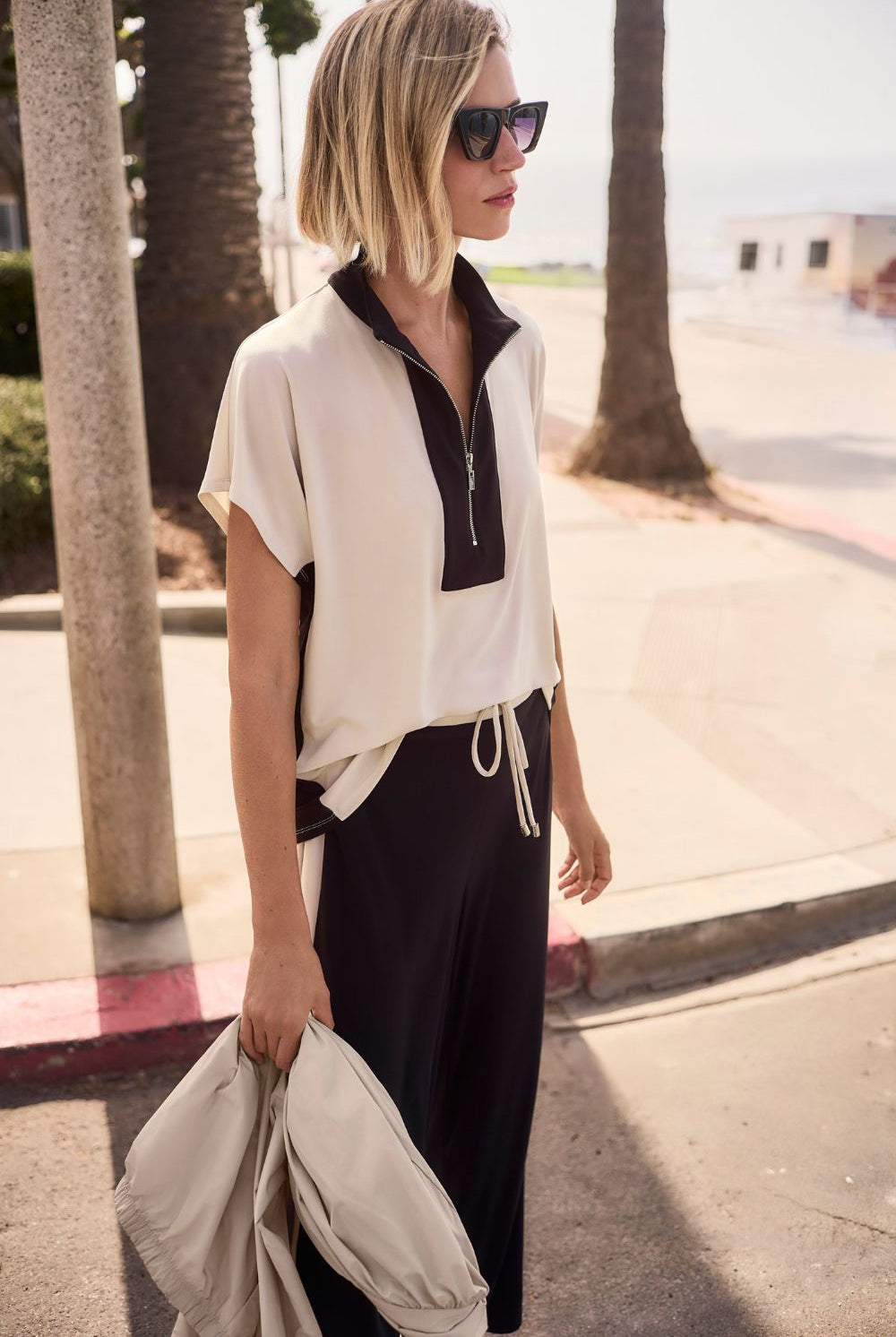 Joseph Ribkoff - Joseph Ribkoff Silky Knit Colour Block Top | Moonstone/Black - Jumper - Silvermaple Boutique
