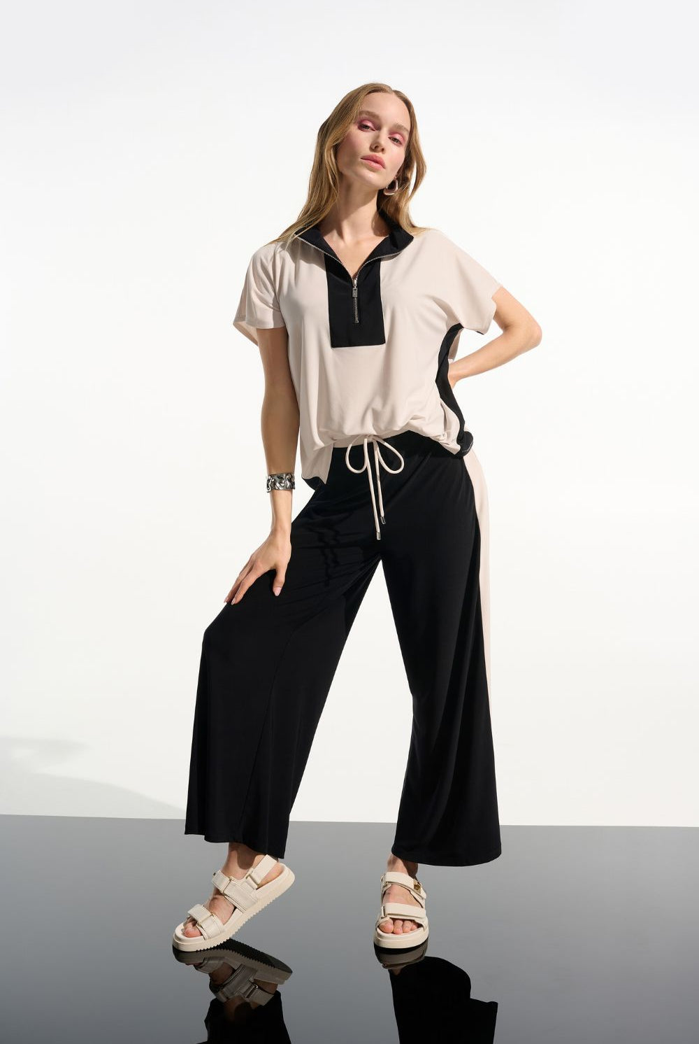 Joseph Ribkoff - Joseph Ribkoff Silky Knit Colour Block Top | Moonstone/Black - Jumper - Silvermaple Boutique