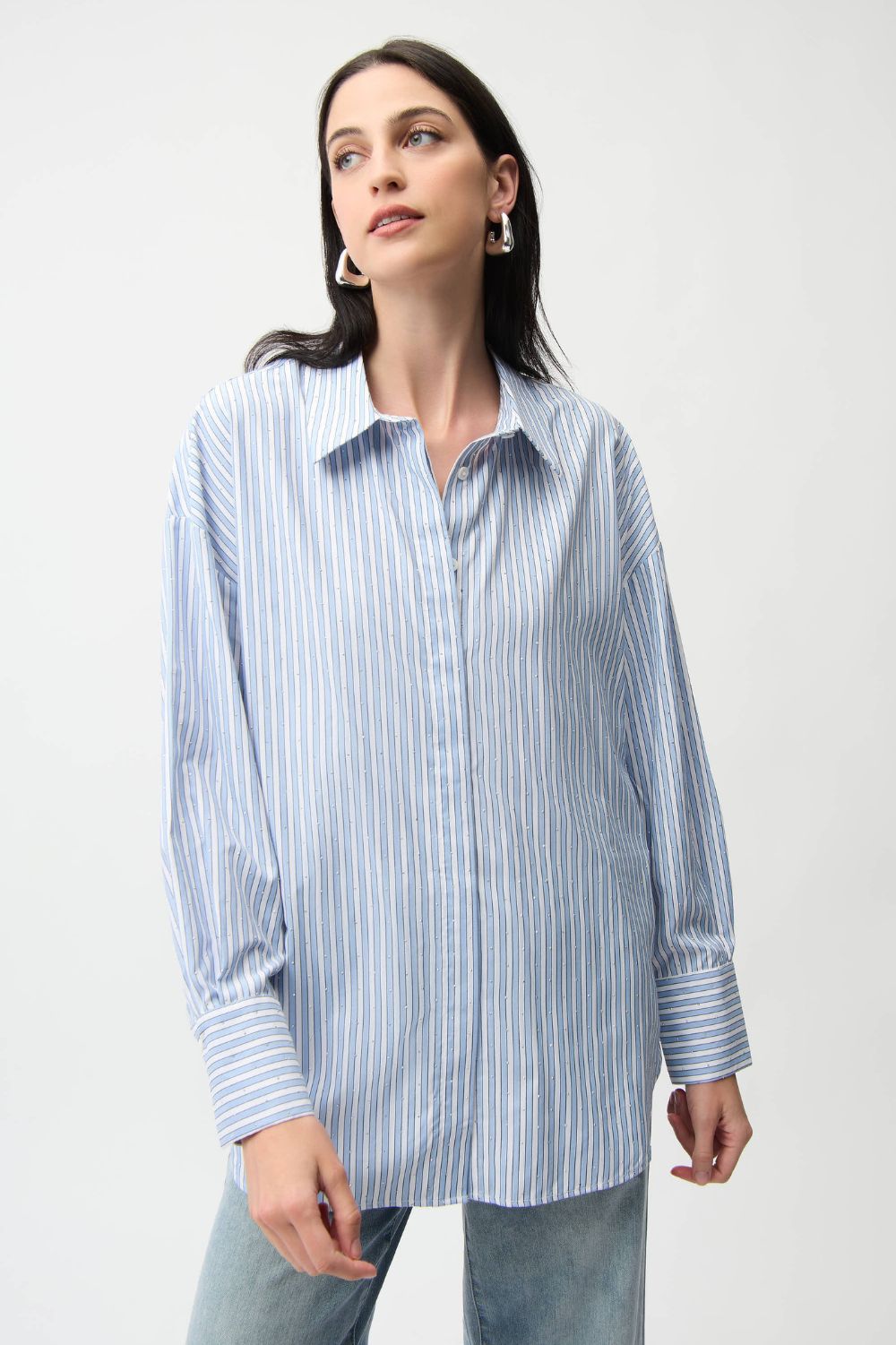Joseph Ribkoff - Joseph Ribkoff Tencel Stripe Blouse | Blue/Vanilla - Blouse - Silvermaple Boutique
