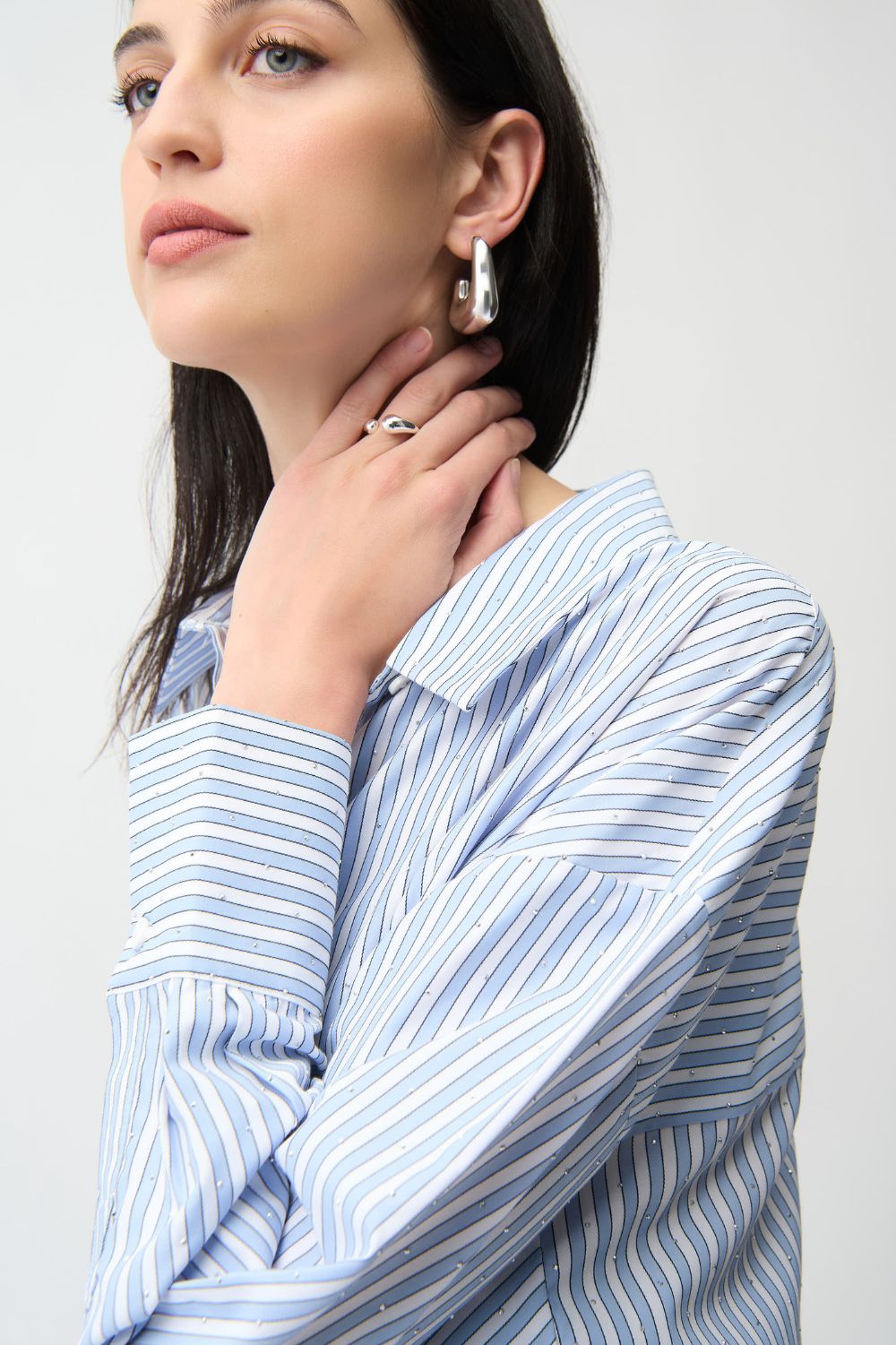 Joseph Ribkoff - Joseph Ribkoff Tencel Stripe Blouse | Blue/Vanilla - Blouse - Silvermaple Boutique