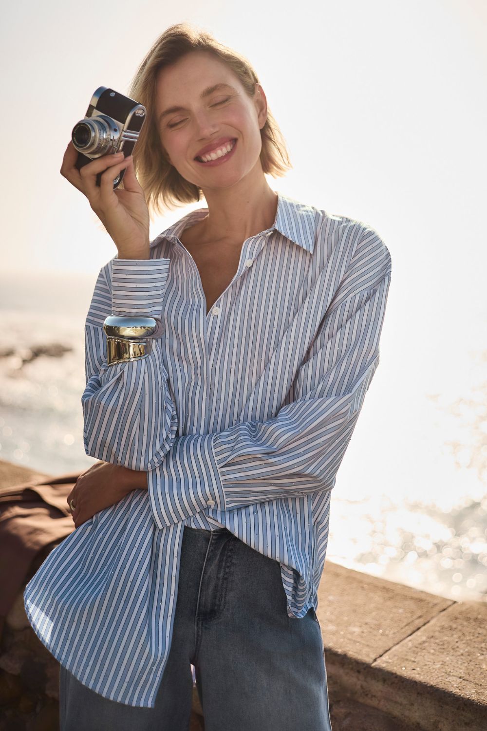 Joseph Ribkoff - Joseph Ribkoff Tencel Stripe Blouse | Blue/Vanilla - Blouse - Silvermaple Boutique