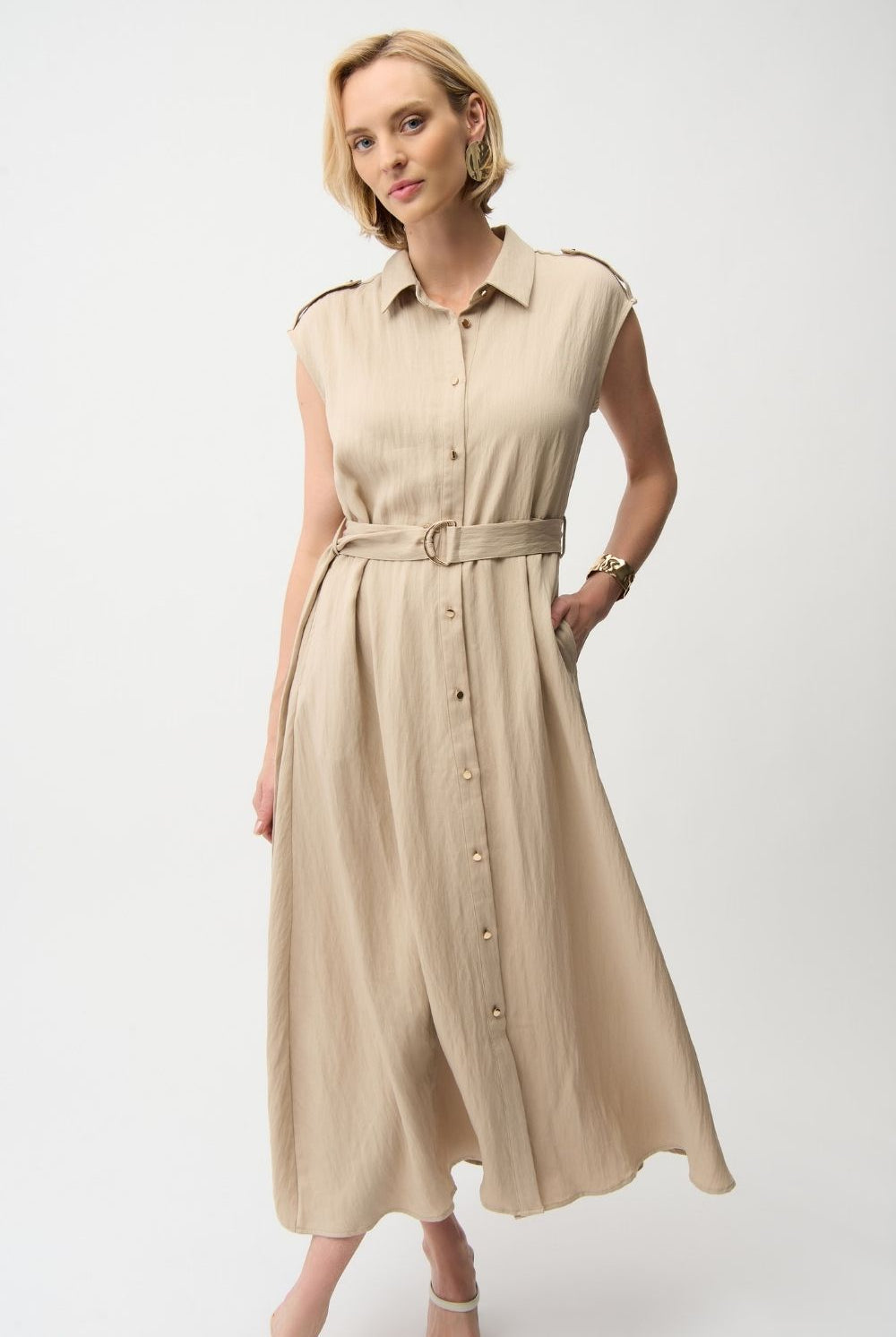 Joseph Ribkoff - Joseph Ribkoff Textured Woven Shirt Dress | Parchment - Dress - Silvermaple Boutique