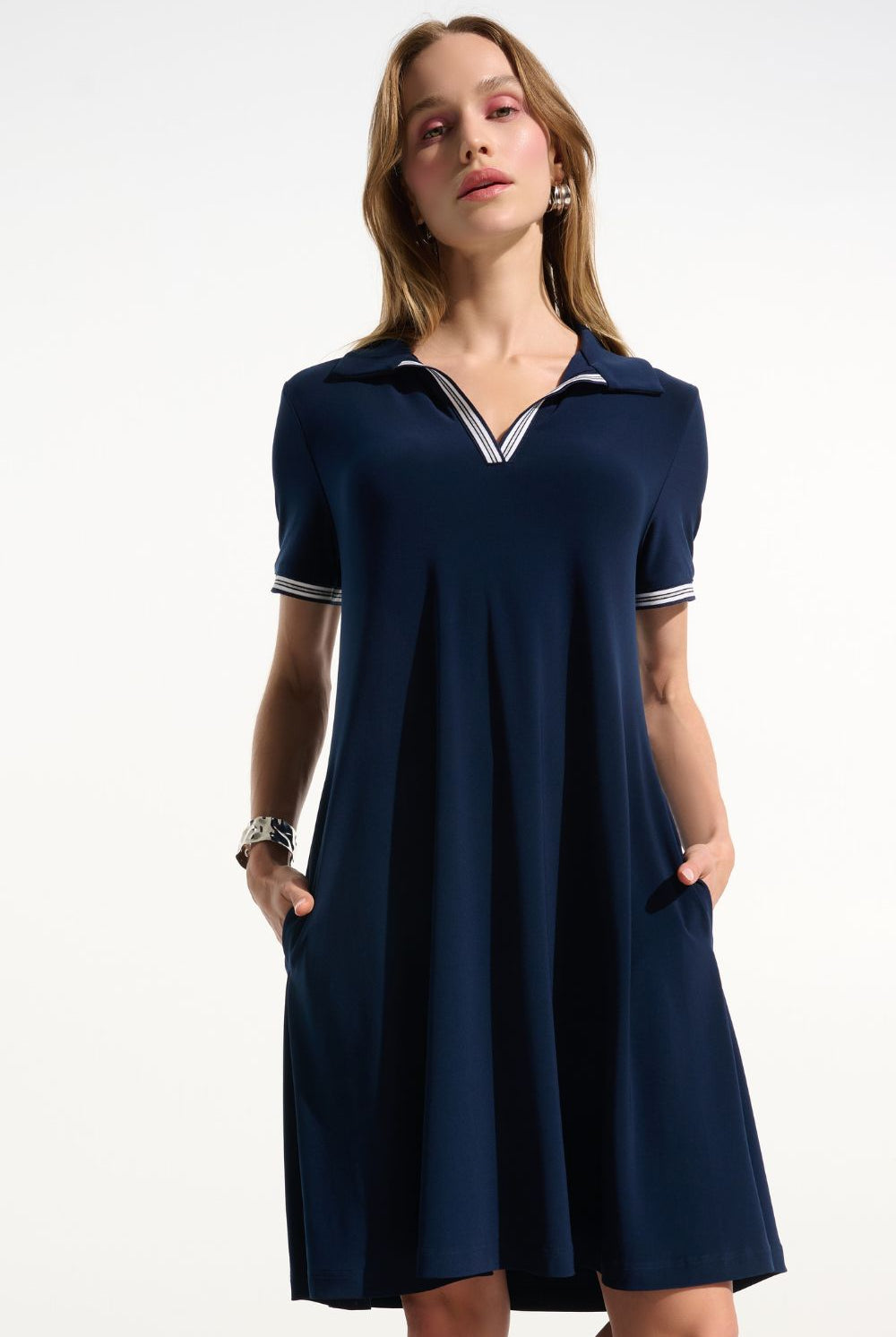 Joseph Ribkoff - Joseph Ribkoff Trapeze Dress With Polo Collar | Indigo - Dress - Silvermaple Boutique