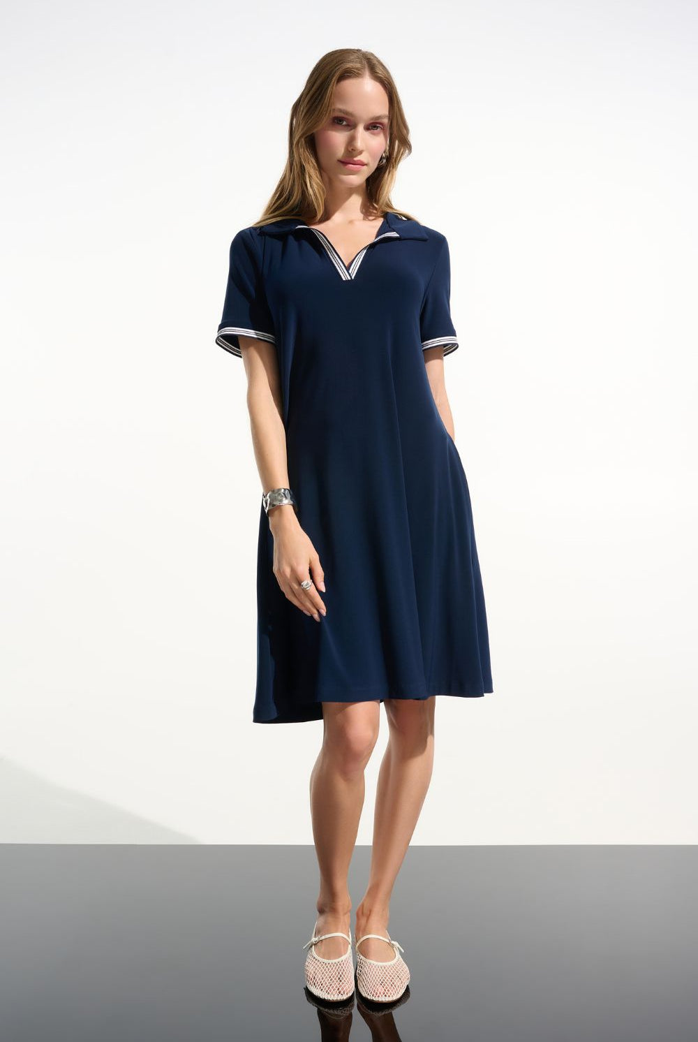 Joseph Ribkoff - Joseph Ribkoff Trapeze Dress With Polo Collar | Indigo - Dress - Silvermaple Boutique