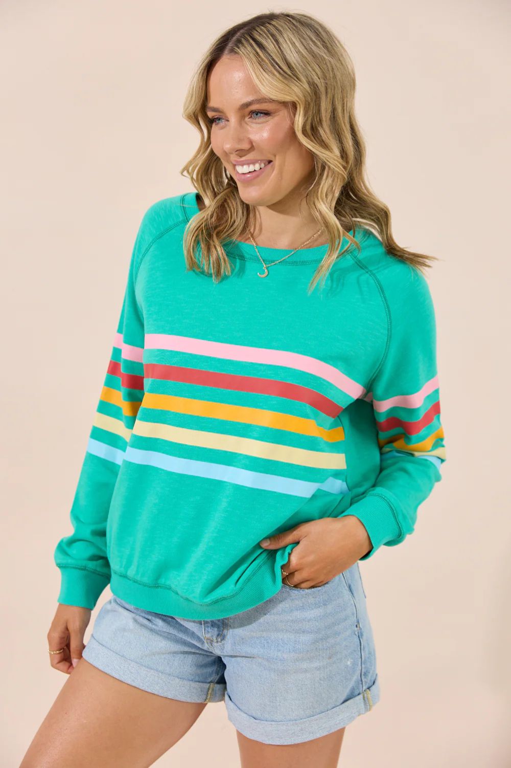 Jovie The Label - Jovie The Label Forever Sweater | Emerald Green/Pastel Stripes - Jumper - Silvermaple Boutique