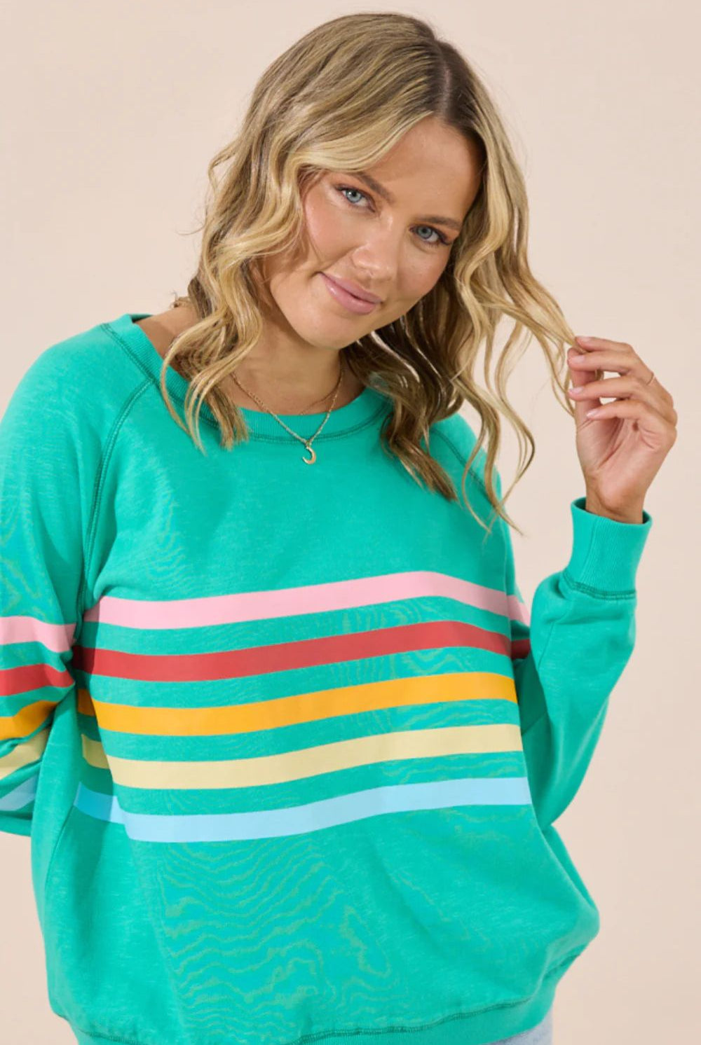 Jovie The Label - Jovie The Label Forever Sweater | Emerald Green/Pastel Stripes - Jumper - Silvermaple Boutique