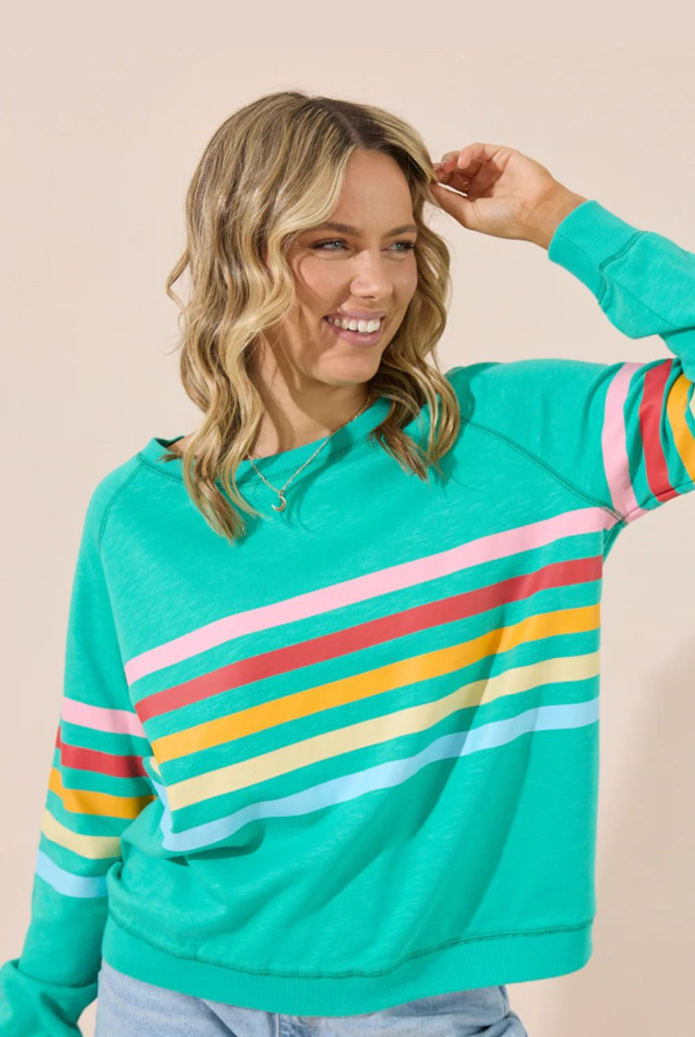 Jovie The Label - Jovie The Label Forever Sweater | Emerald Green/Pastel Stripes - Jumper - Silvermaple Boutique