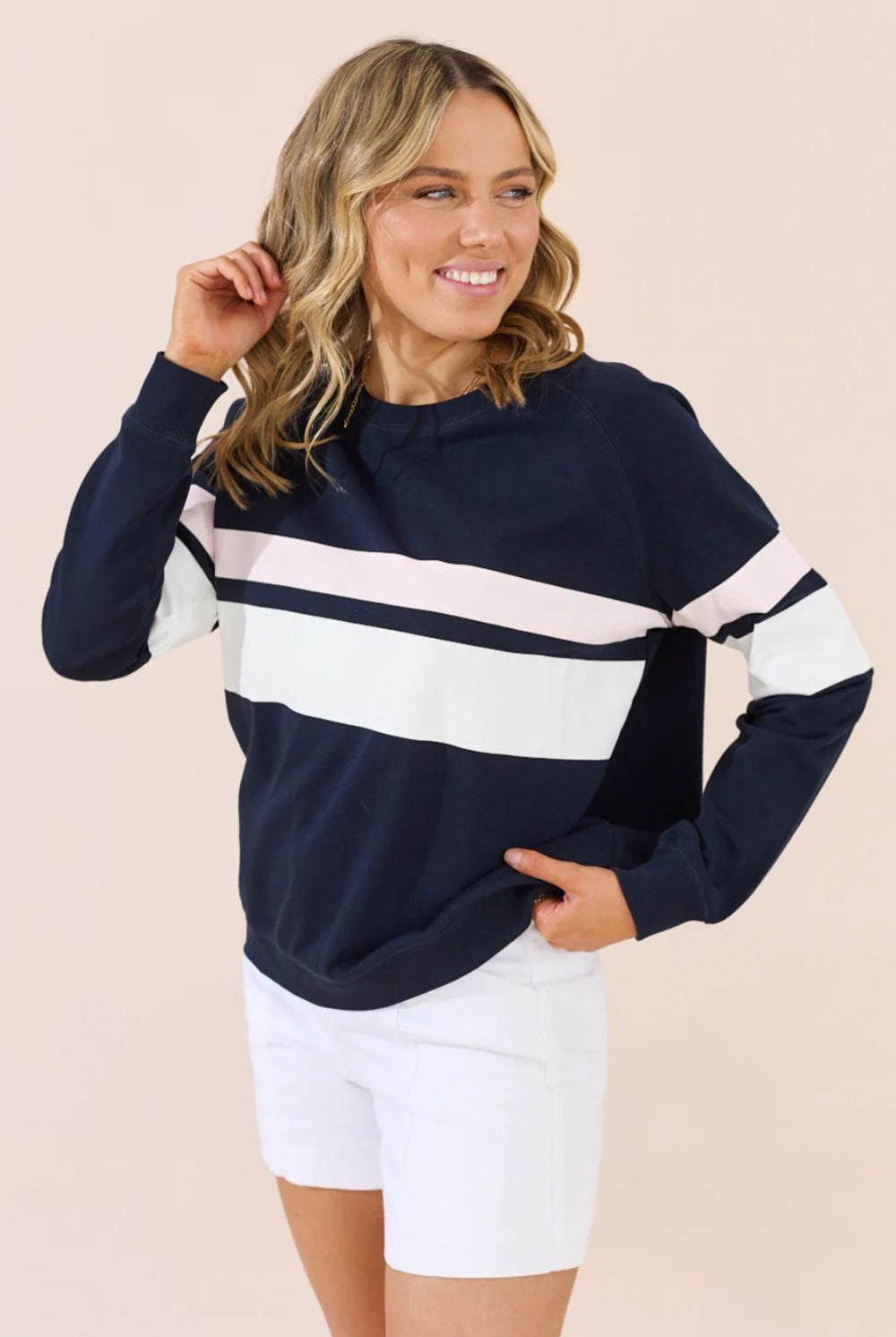 Jovie The Label - Jovie The Label Halle Sweater | Navy/Multi Coloured Sleeve - Jumper - Silvermaple Boutique
