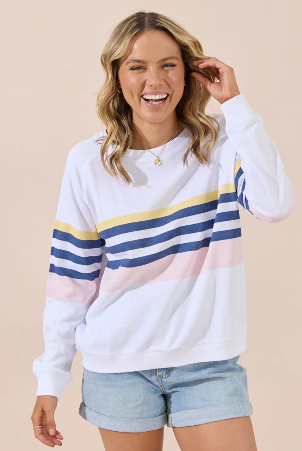 Jovie The Label - Jovie The Label Hamptons Sweater | White/Navy Pink Stripe - Jumper - Silvermaple Boutique