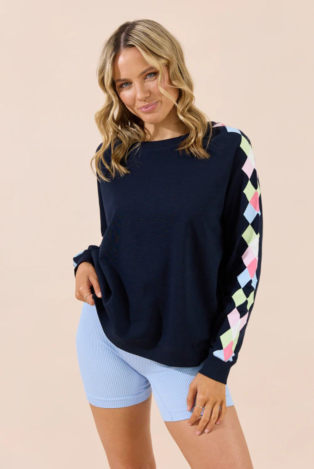 Jovie The Label - Jovie The Label Zanni Sweater | Navy/Multi Coloured Sleeve - Jumper - Silvermaple Boutique