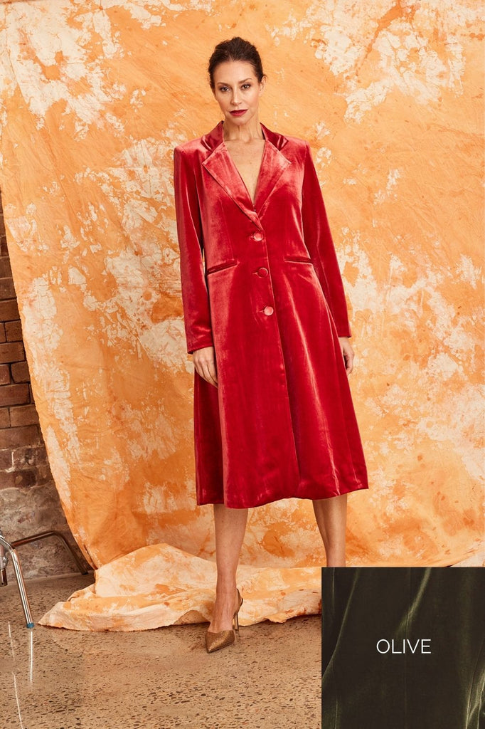 Kamare Surry Velvet Coat | Olive_Silvermaple Boutique