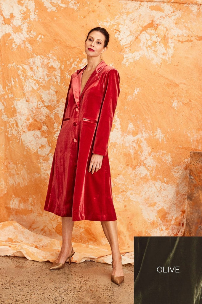 Kamare Surry Velvet Coat | Olive_Silvermaple Boutique