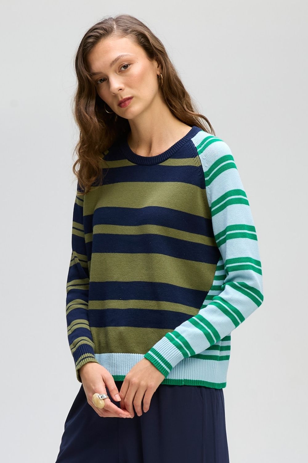 LD+Co - Crazy Stripe Crew | Ink - Knitwear - Silvermaple Boutique