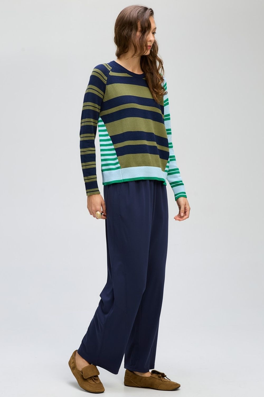 LD+Co - Crazy Stripe Crew | Ink - Knitwear - Silvermaple Boutique