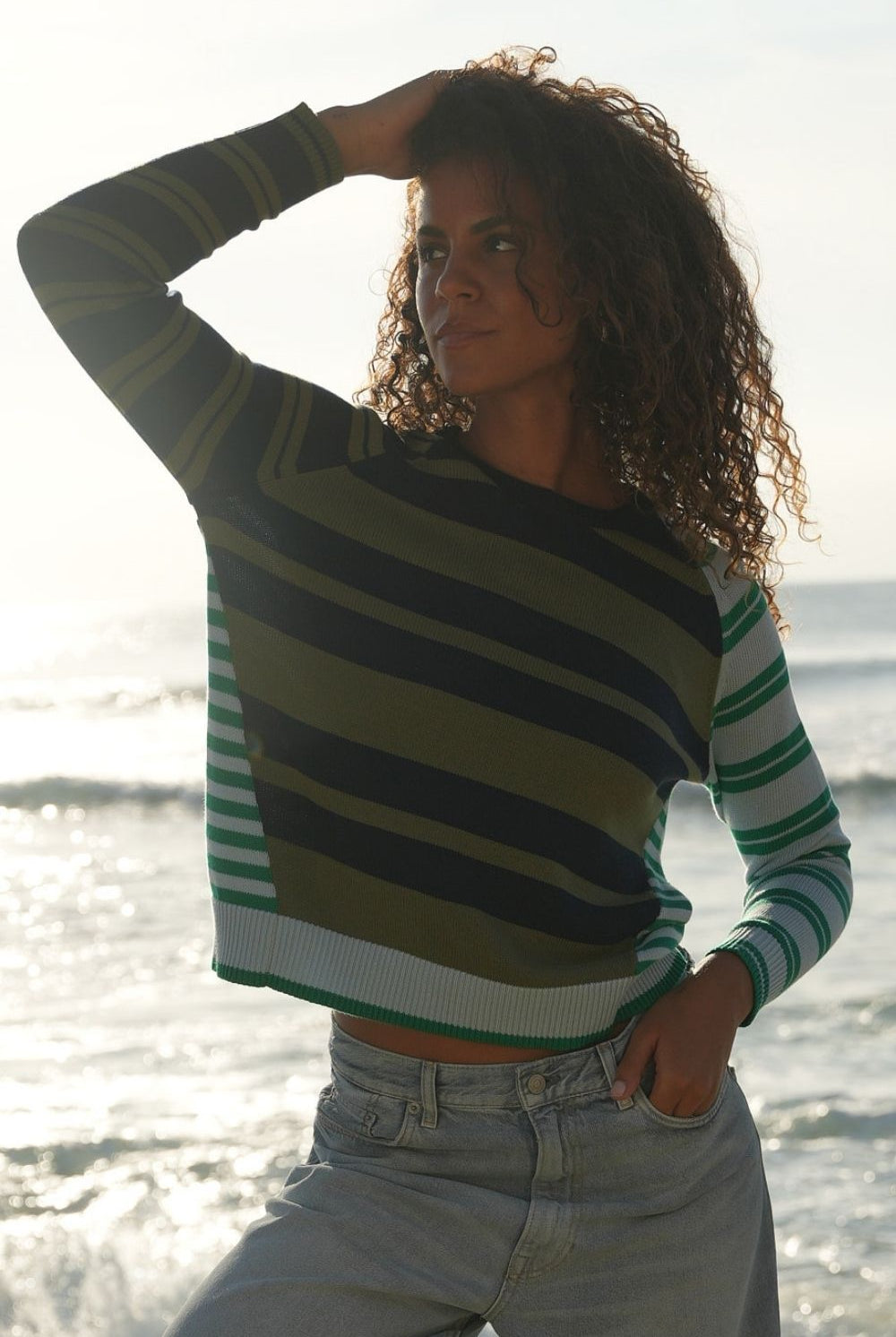 LD+Co - Crazy Stripe Crew | Ink - Knitwear - Silvermaple Boutique