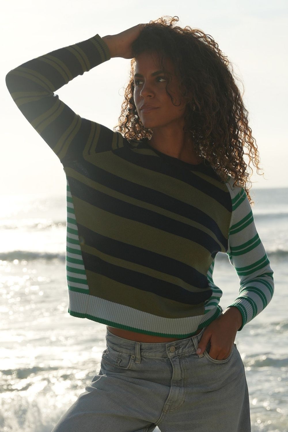 LD+Co - Crazy Stripe Crew | Ink - Knitwear - Silvermaple Boutique