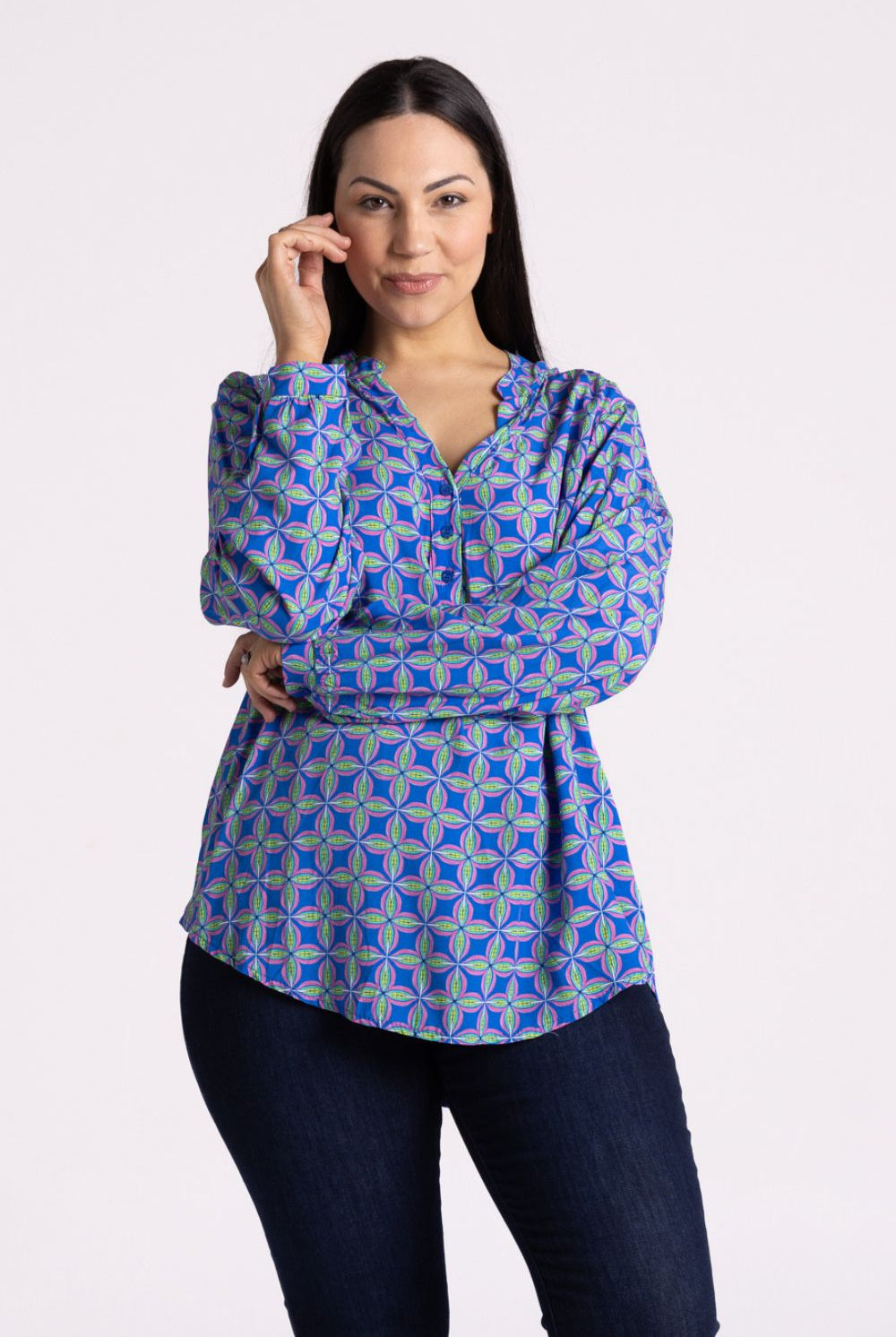 Silvermaple Collection - Lara Shirt | Geometric Blue - Shirt - Silvermaple Boutique