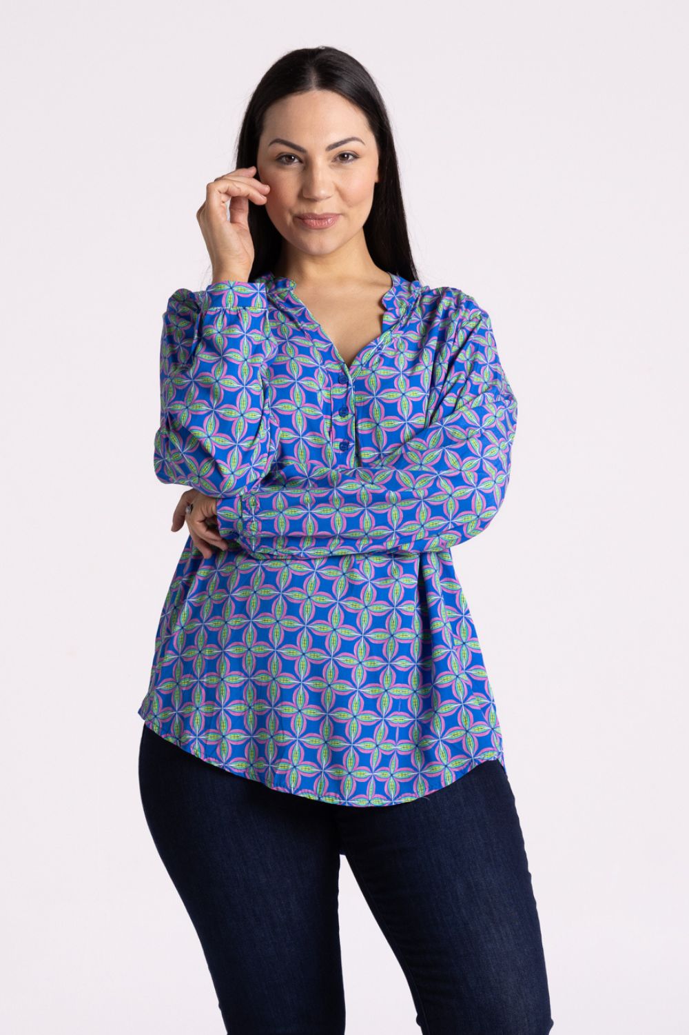 Silvermaple Collection - Lara Shirt | Geometric Blue - Shirt - Silvermaple Boutique