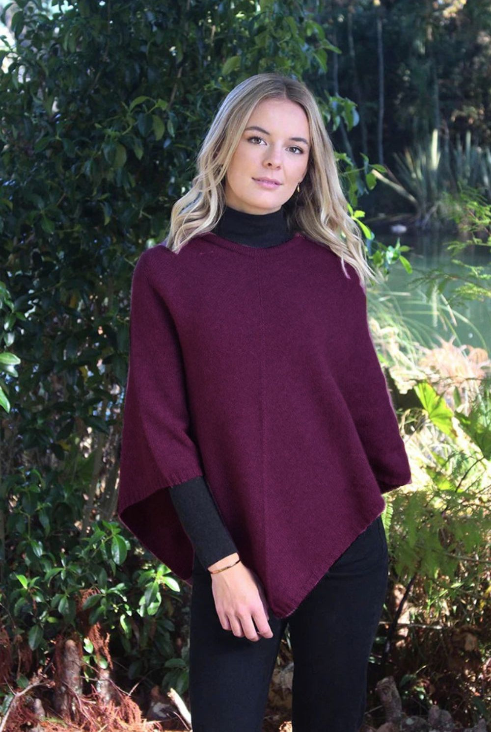 Lothlorian - Lothlorian Plain Possum Merino Poncho | Berry - Scarves & Wraps - Silvermaple Boutique