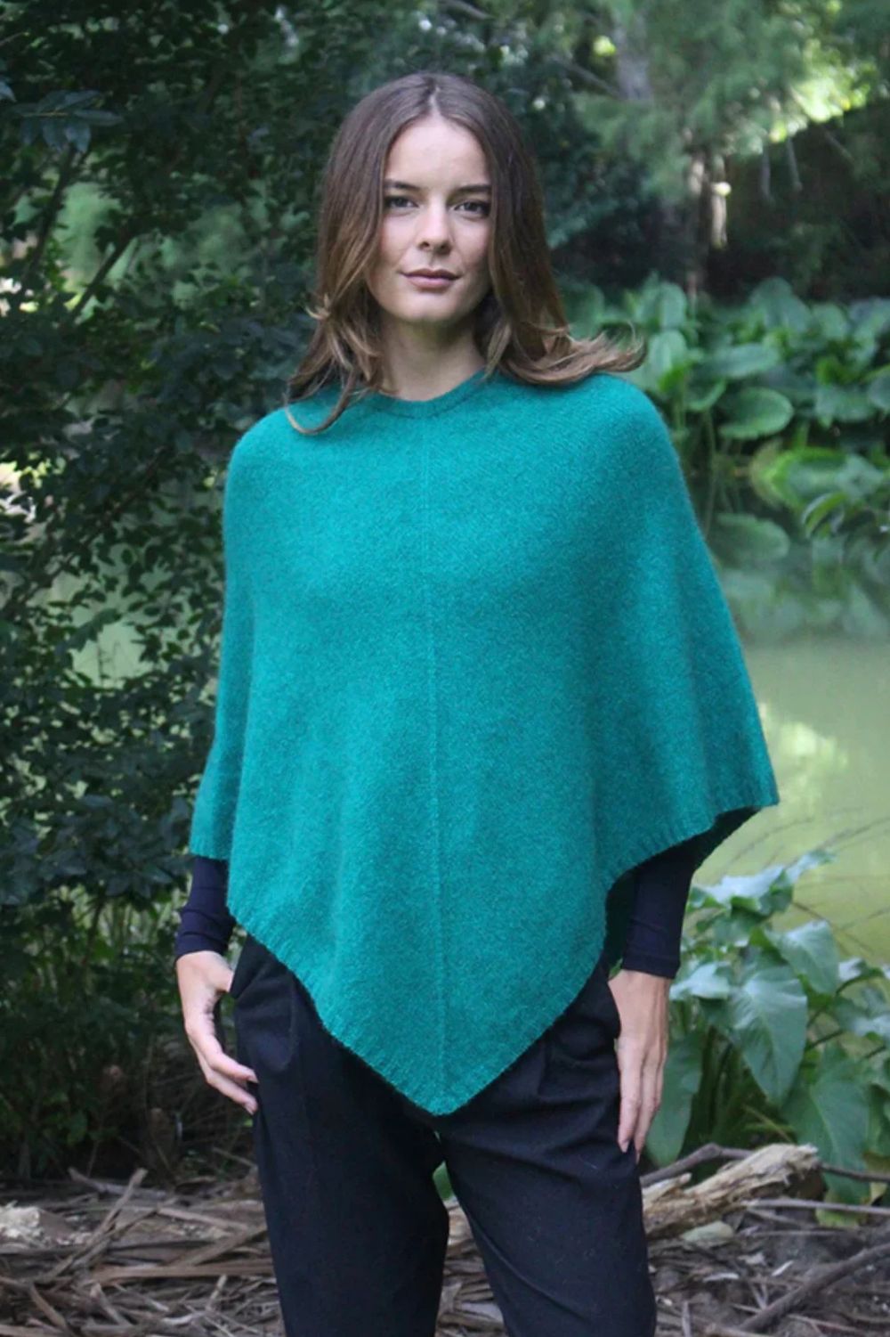 Lothlorian - Lothlorian Plain Possum Merino Poncho | Emerald - Scarves & Wraps - Silvermaple Boutique