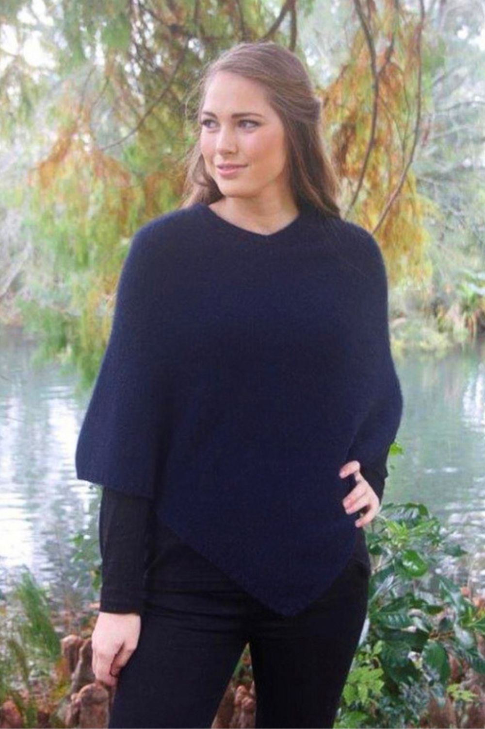 Lothlorian - Lothlorian Plain Possum Merino Poncho | Midnight - Scarves & Wraps - Silvermaple Boutique
