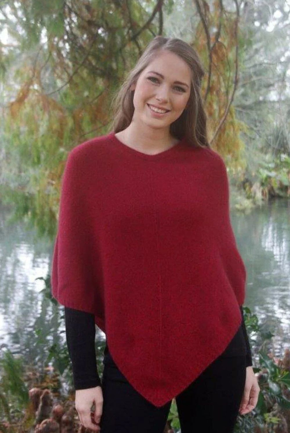 Lothlorian - Lothlorian Plain Possum Merino Poncho | Raspberry - Scarves & Wraps - Silvermaple Boutique
