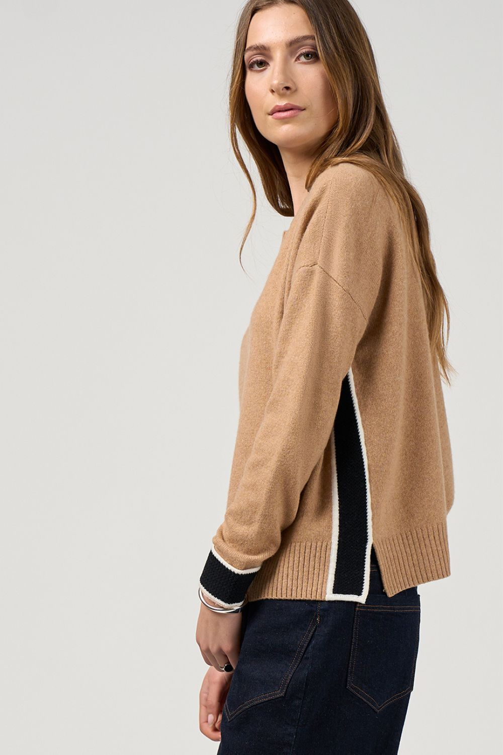 Madly Sweetly - Madly Sweetly College Sweater | Camel/Black - Knitwear - Silvermaple Boutique