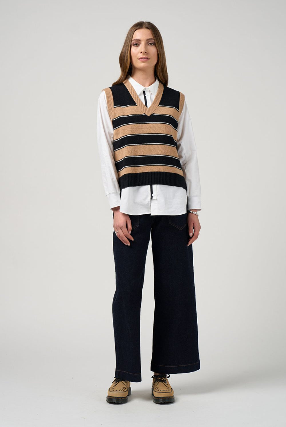 Madly Sweetly - Madly Sweetly College Vest | Camel/Black - Vest - Silvermaple Boutique