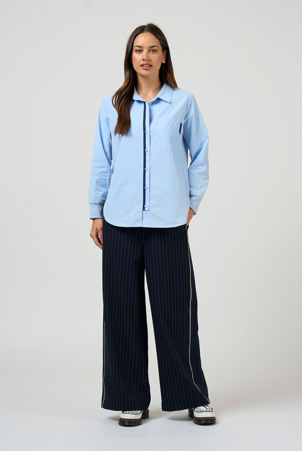 Madly Sweetly - Madly Sweetly Mixed Media Shirt | Sky - Shirt - Silvermaple Boutique