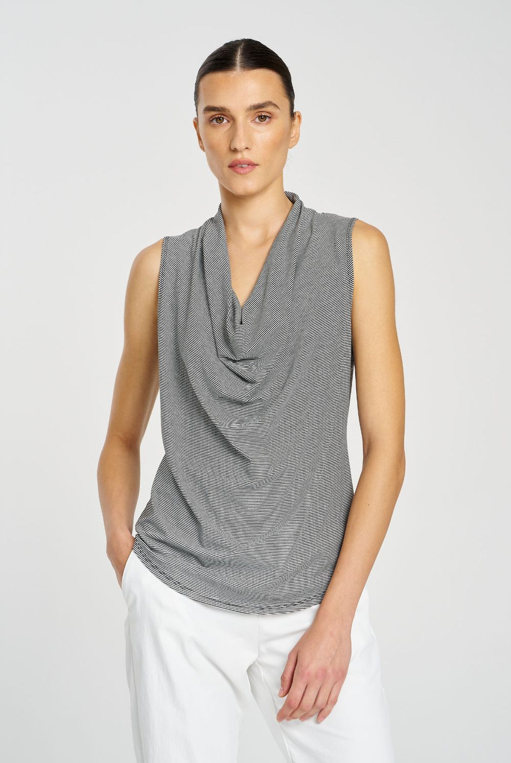 Mela Purdie - Drape Shell | Caviar Stripe - Top - Silvermaple Boutique