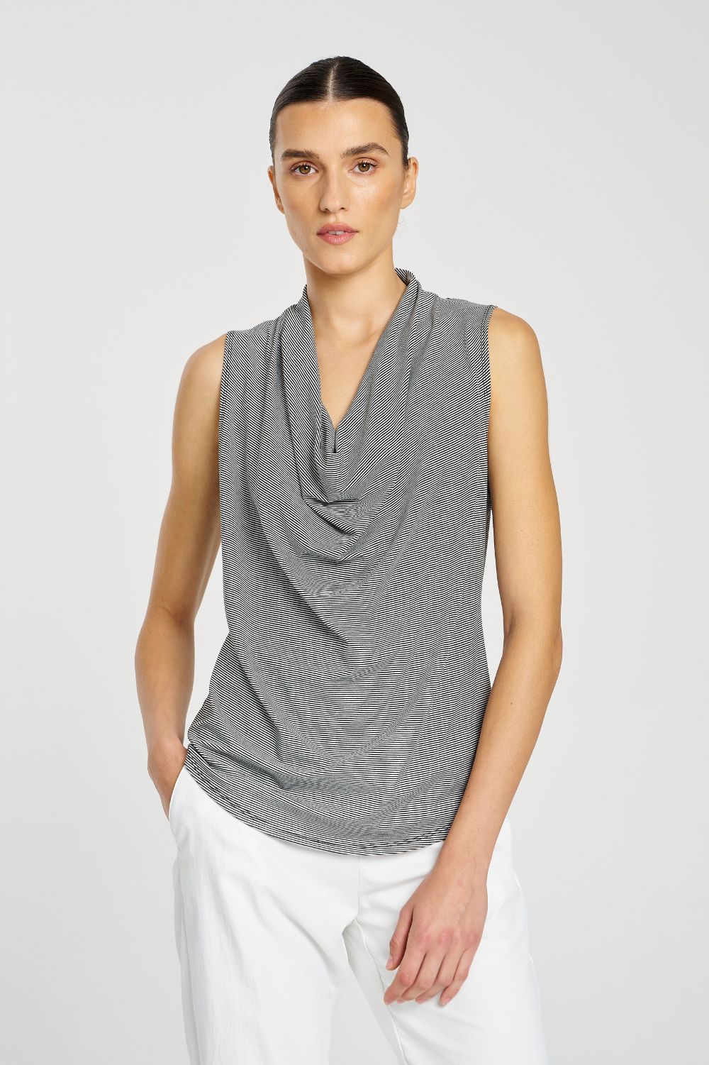 Mela Purdie - Drape Shell | Caviar Stripe - Top - Silvermaple Boutique