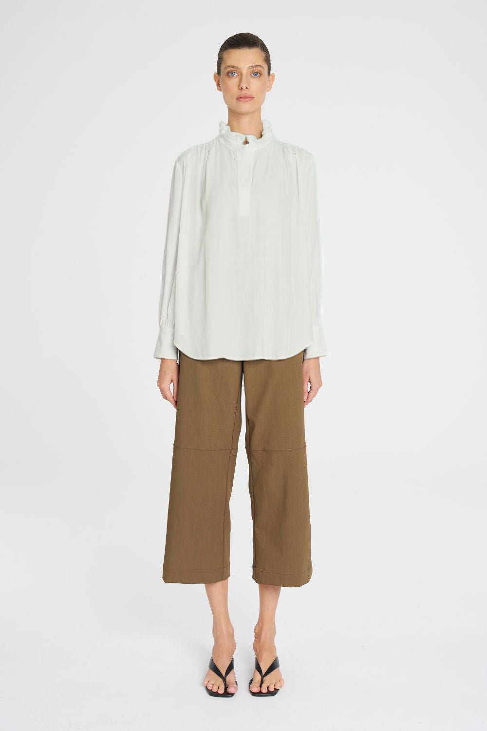 Mela Purdie - Mela Purdie Frill Neck Blouse | Oyster - Blouse - Silvermaple Boutique
