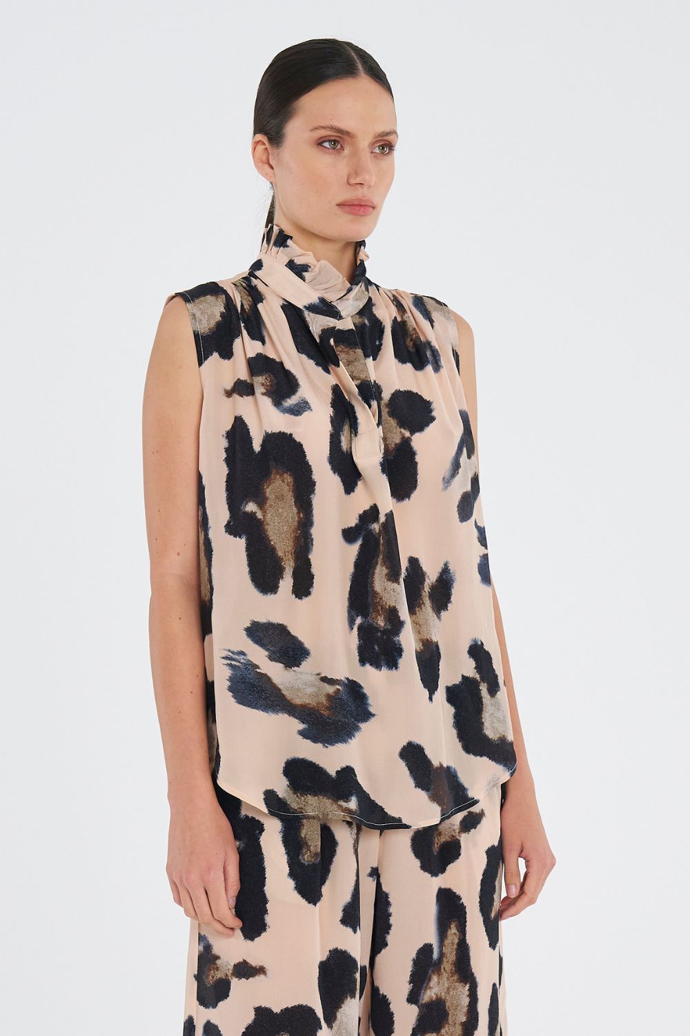 Mela Purdie - Mela Purdie Frill Neck Tank | Blurr Silk Print - Top - Silvermaple Boutique