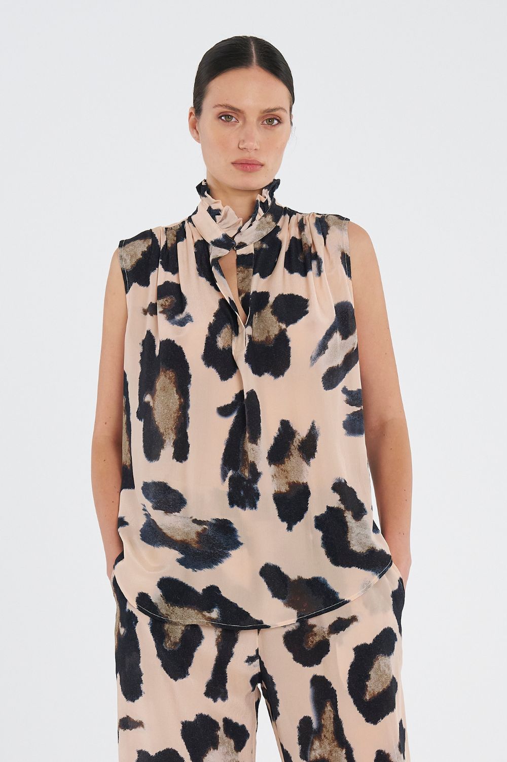 Mela Purdie - Mela Purdie Frill Neck Tank | Blurr Silk Print - Top - Silvermaple Boutique