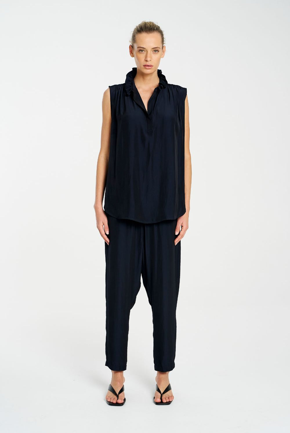 Mela Purdie - Mela Purdie Frill Neck Tank | Navy - Top - Silvermaple Boutique