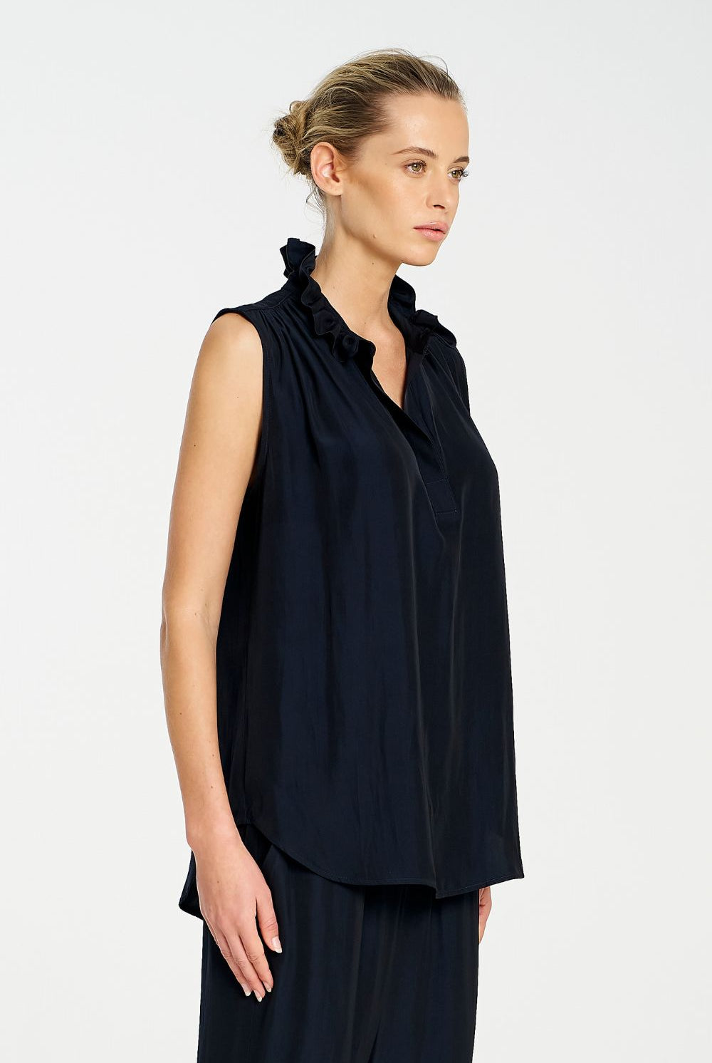 Mela Purdie - Mela Purdie Frill Neck Tank | Navy - Top - Silvermaple Boutique