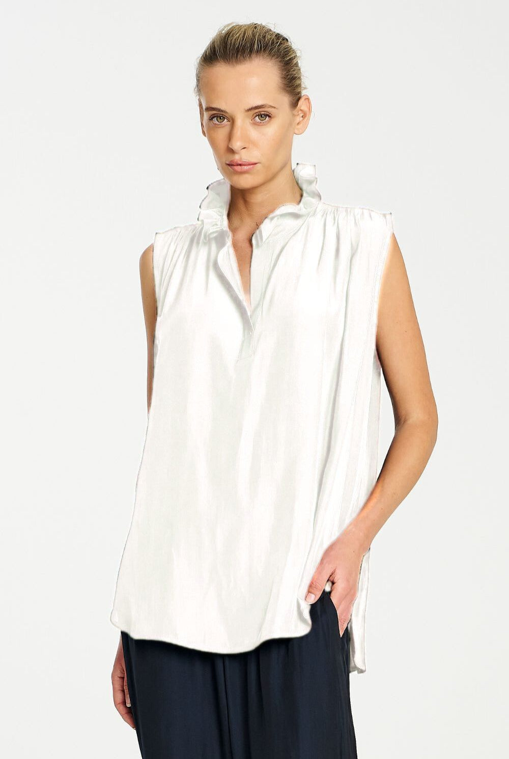 Mela Purdie - Mela Purdie Frill Neck Tank | White - Top - Silvermaple Boutique