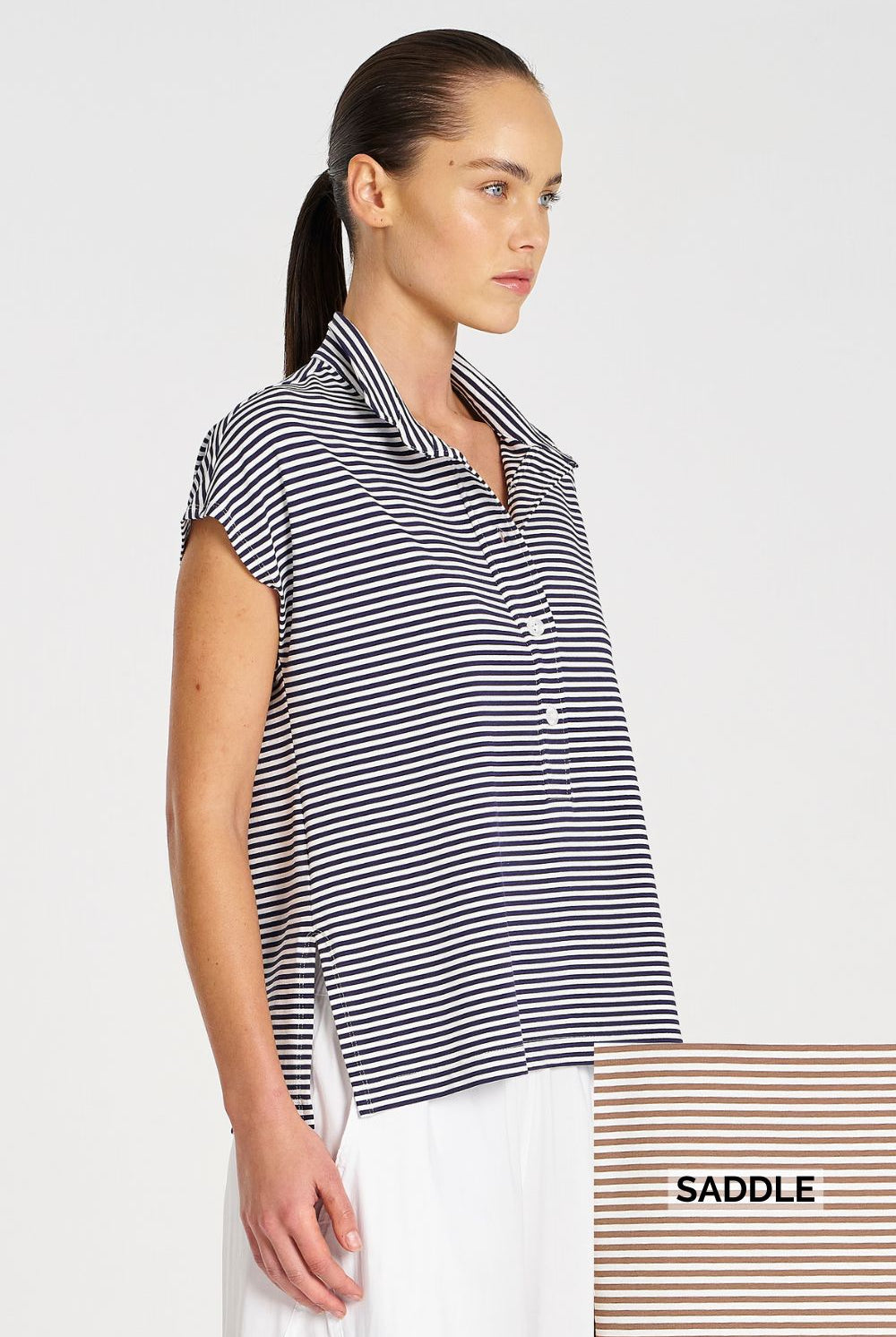 Mela Purdie - Mela Purdie Henley Shell | Saddle Yacht Stripe - Top - Silvermaple Boutique