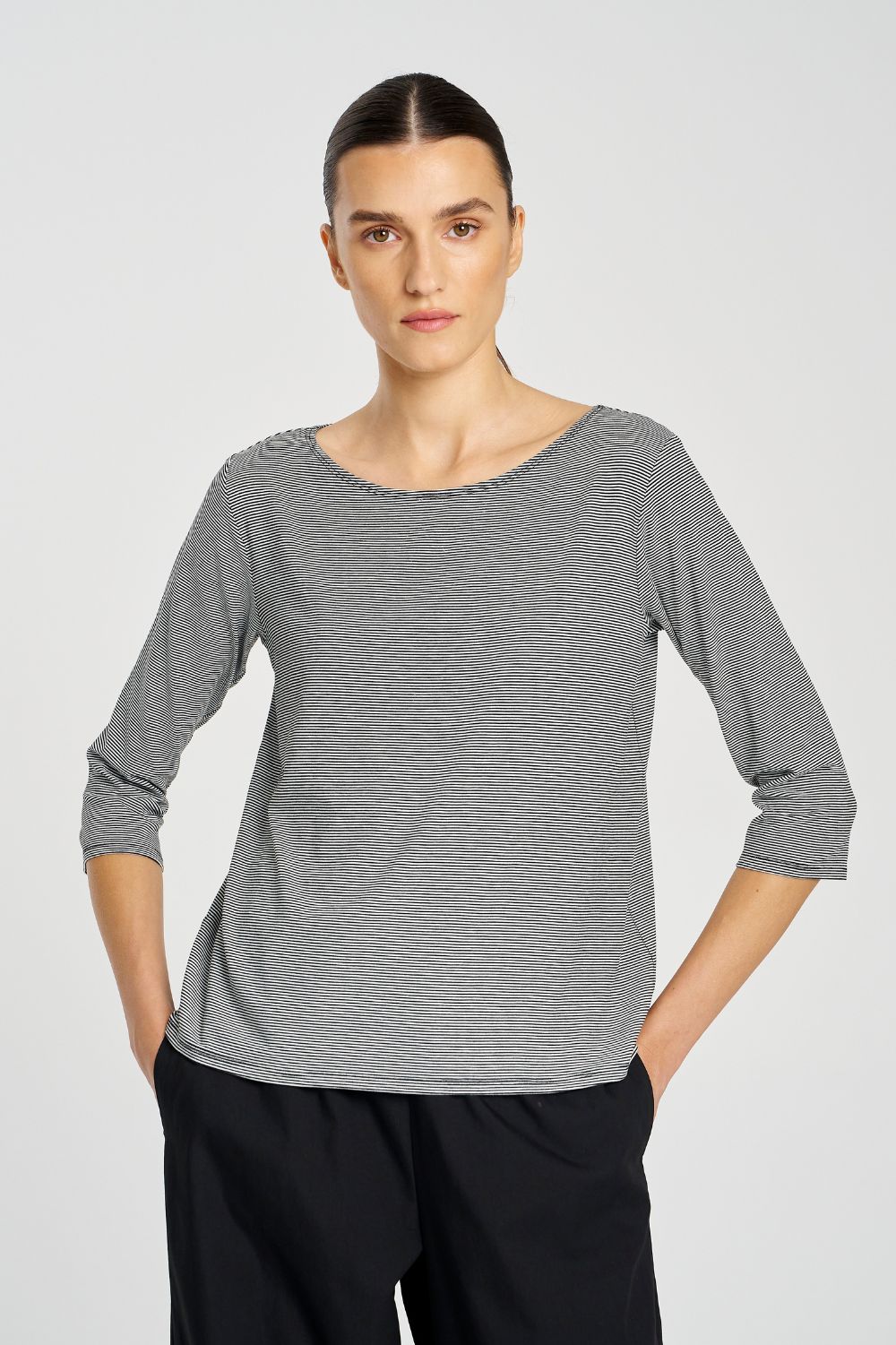 Mela Purdie - Relaxed Boat Neck | Caviar Stripe - Top - Silvermaple Boutique