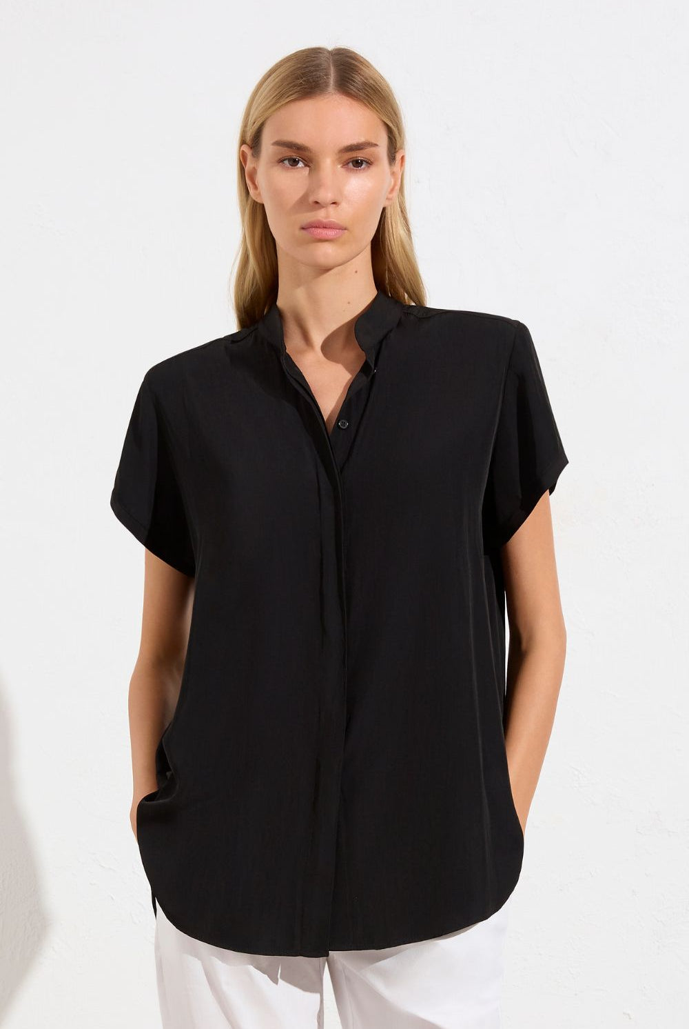 Mela Purdie - Soft Stand Shirt | Black - Shirt - Silvermaple Boutique