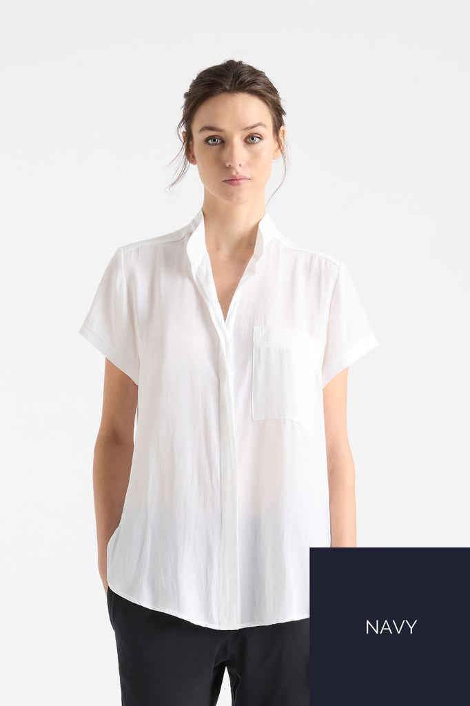 Mela Purdie Stand Shirt | Navy_Silvermaple Boutique
