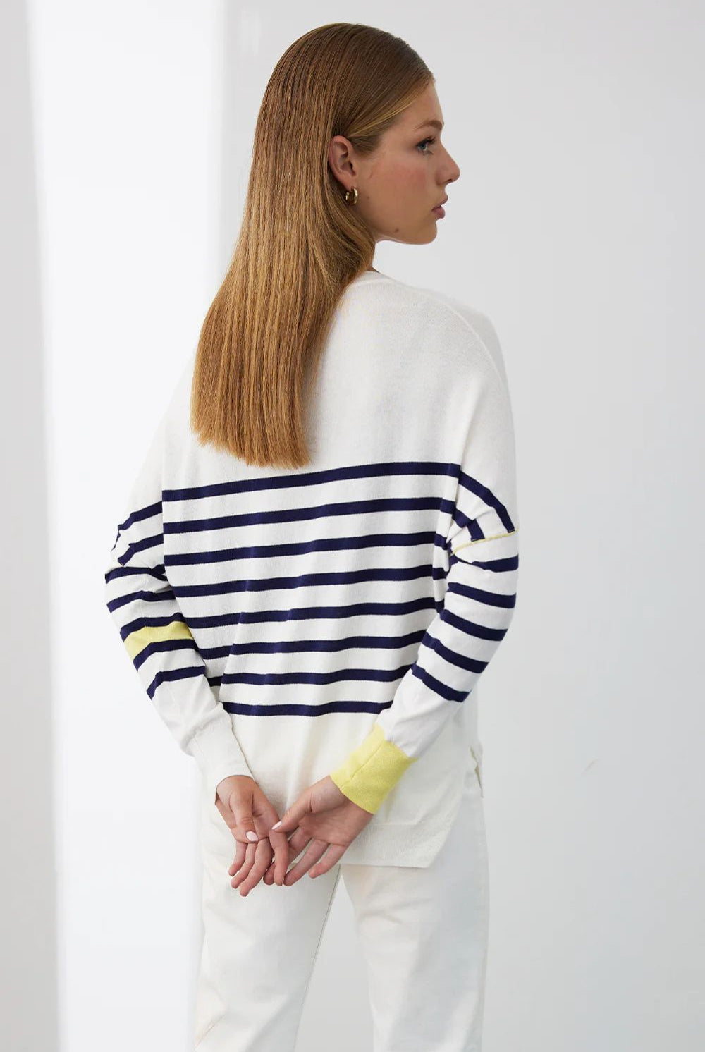 Mia Fratino - Palma Stripe Vee | Chalk/Navy/Granita - Knitwear - Silvermaple Boutique