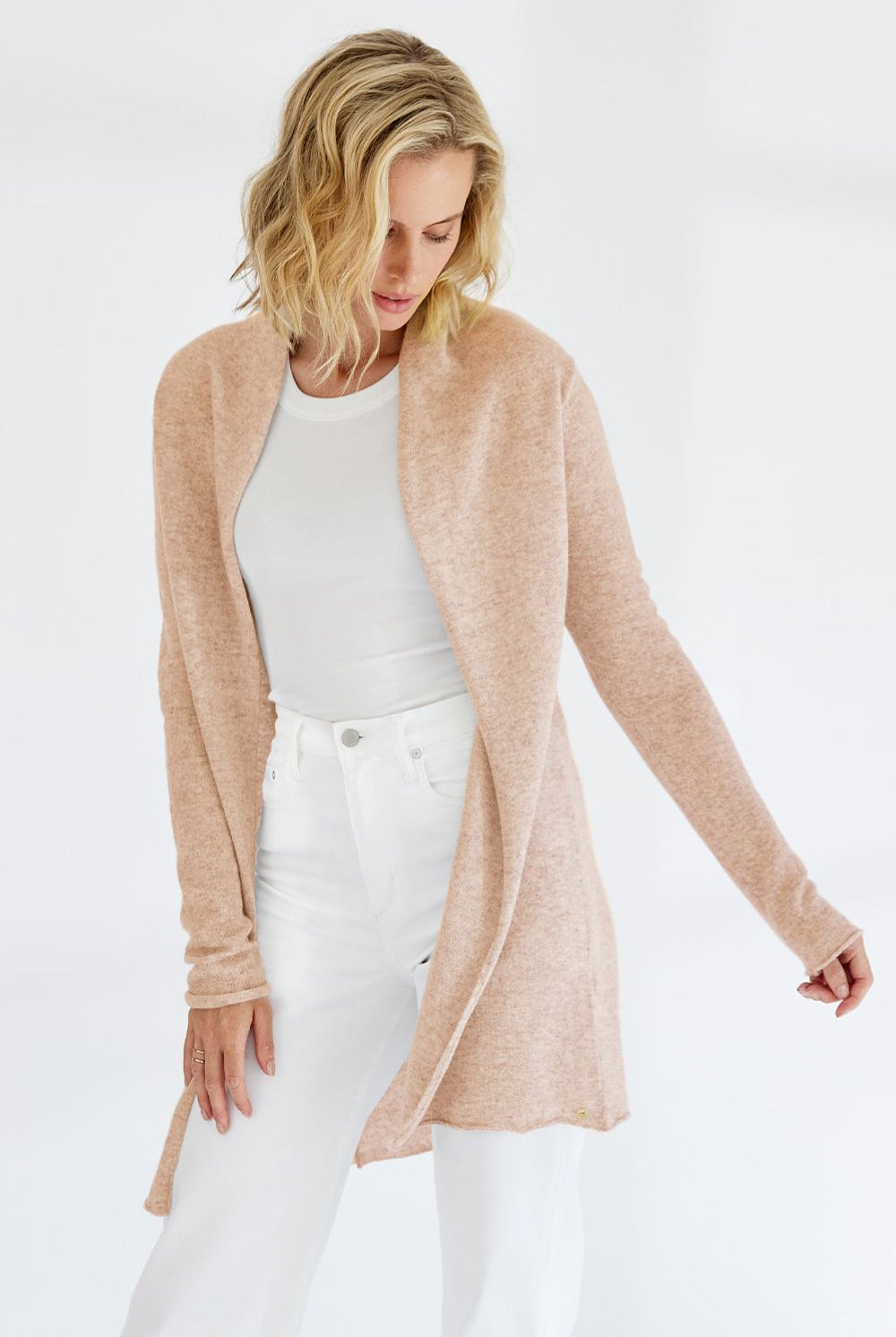 Mia Fratino - Pure Essentials Soft Roll Cardi | Swiss Oat - Knitwear - Silvermaple Boutique