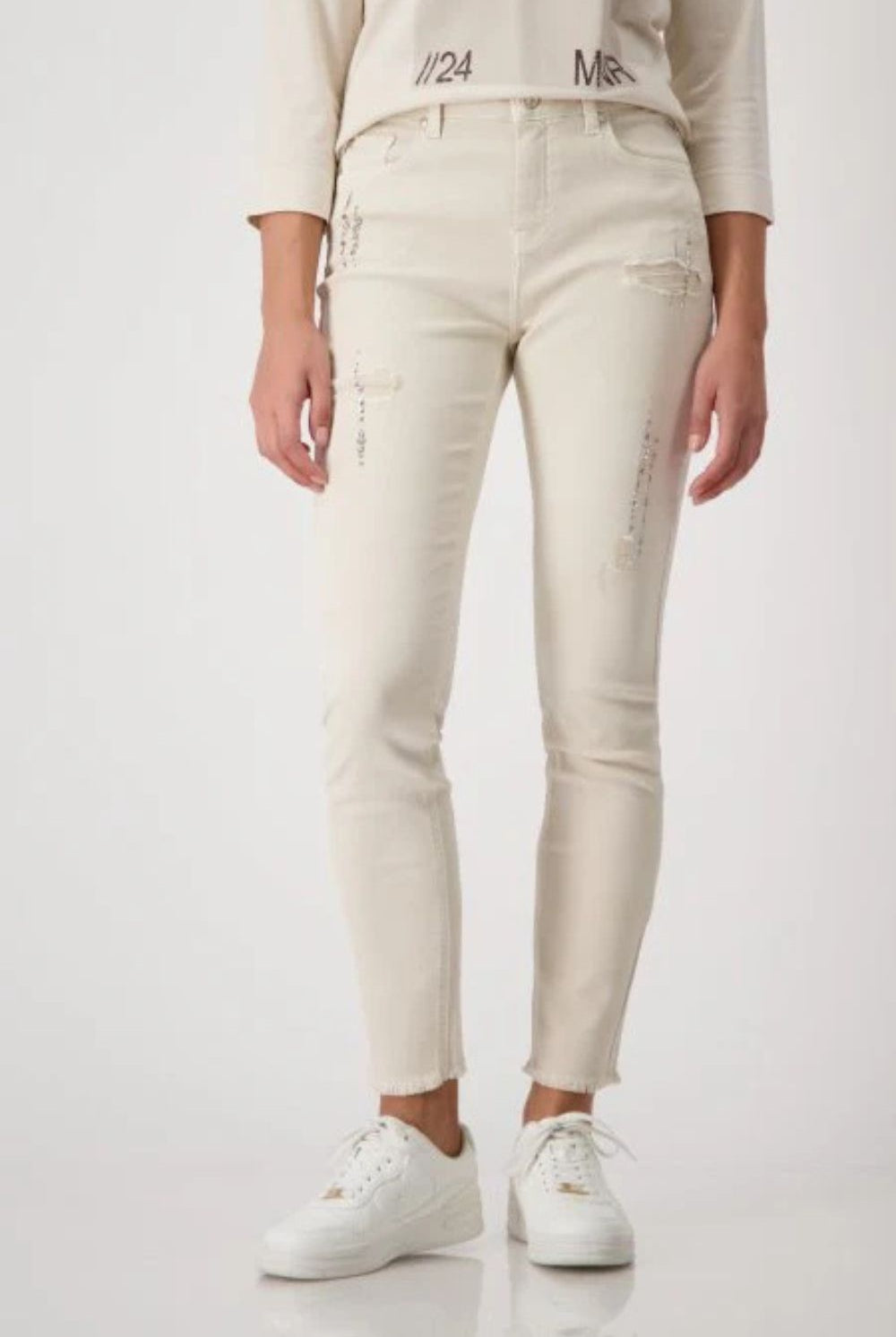 Monari - Destroyed Jeans With Rhinestones | Sandshell - Jeans - Silvermaple Boutique