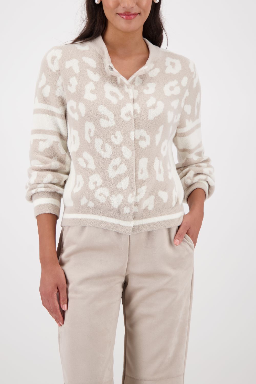 Monari - Monari Fluffy Leopard Jacket | Off White - Cardigan - Silvermaple Boutique
