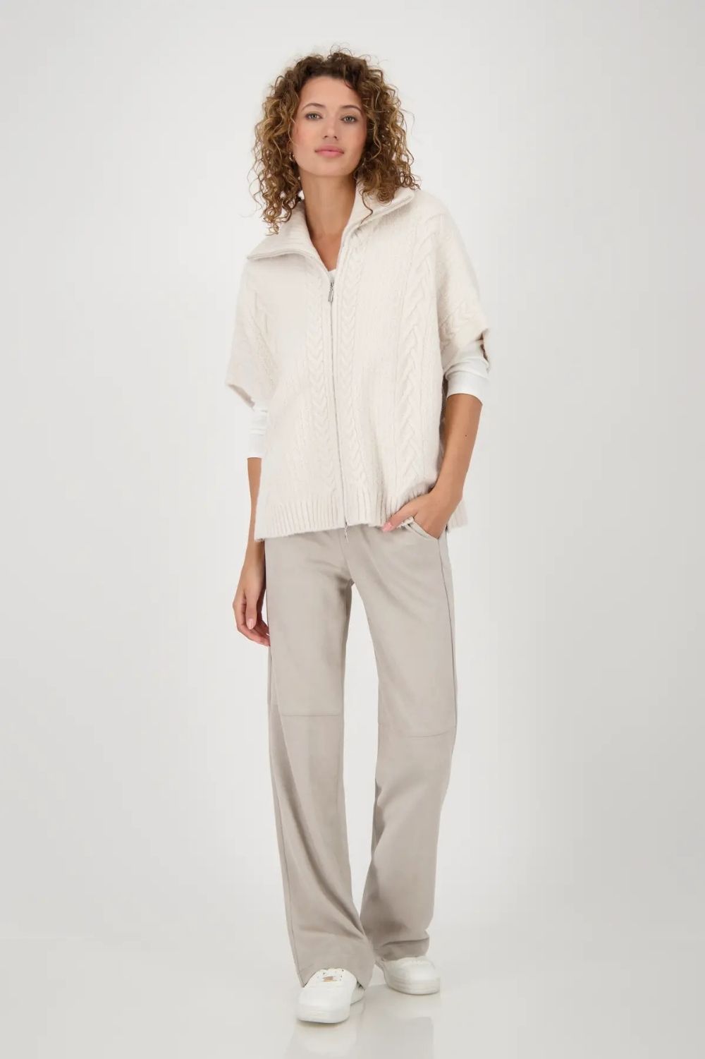 Monari - Monari Knitted Cabel Cape | Oat Milk - Jumper - Silvermaple Boutique