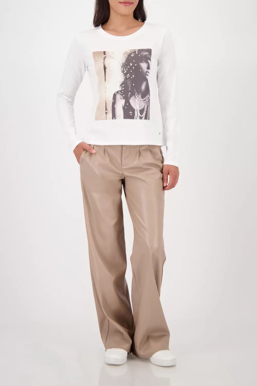 Monari - Monari Long Sleeve Pearl Top | Off White - Top - Silvermaple Boutique