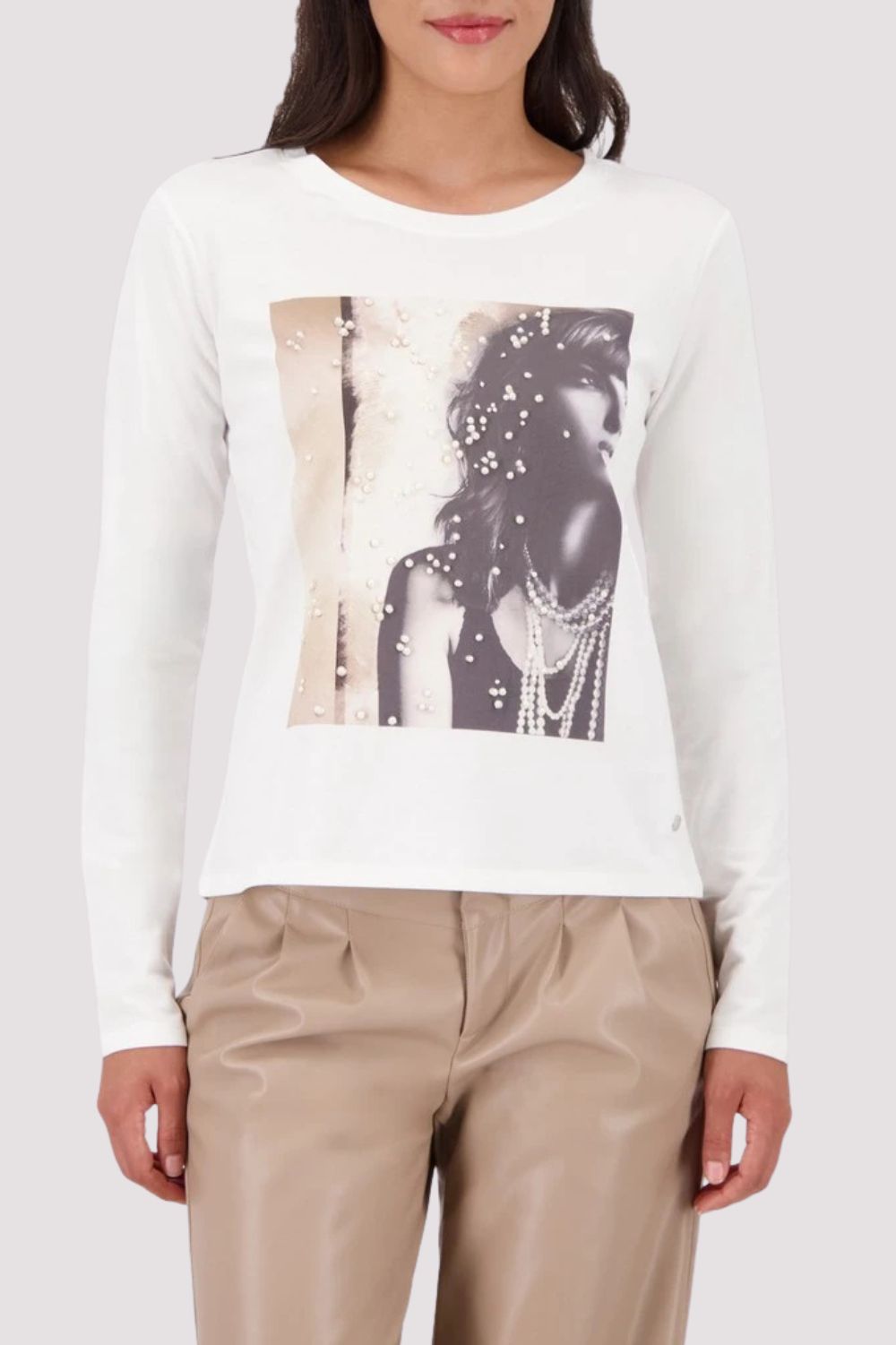 Monari - Monari Long Sleeve Pearl Top | Off White - Top - Silvermaple Boutique